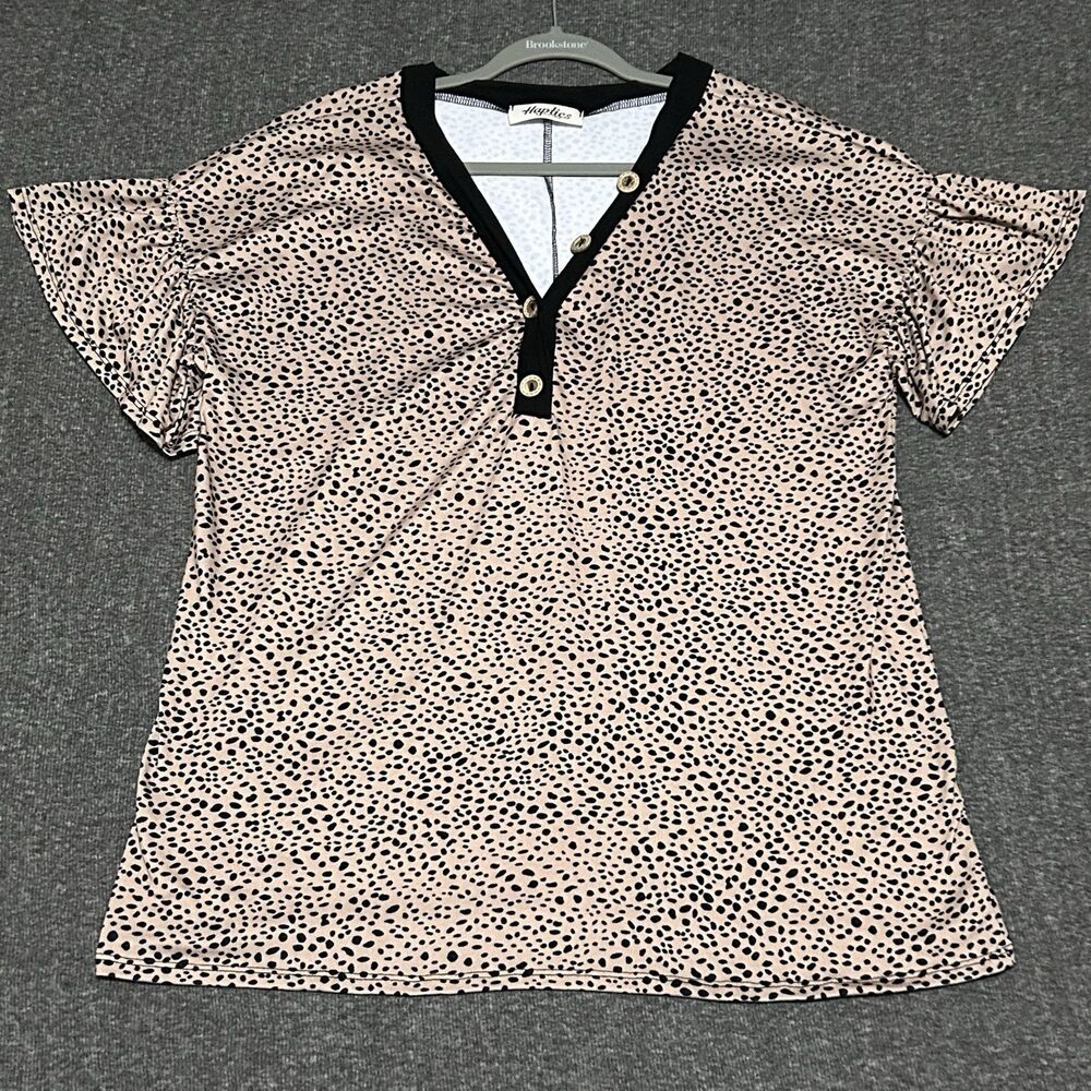 Haptics By Holly Harper Women's Button Frill Cap Sleeve Blouse Cheetah Print (L)